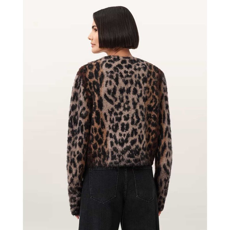 AllSaints Wick Leopard Jacquard Cropped Cardigan image number 1